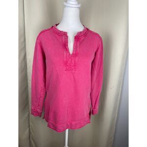Pilcro Pink Raw-Edge Henley Sweatshirt, Size XXS